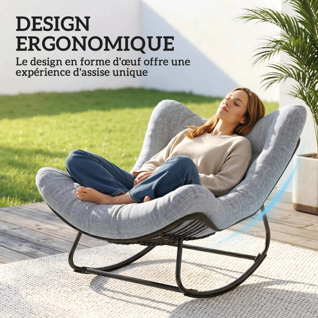 Poltrona dondolo a uovo per giardino con cuscino ¨C zephmum ¨C grigio 98x111x74 cm