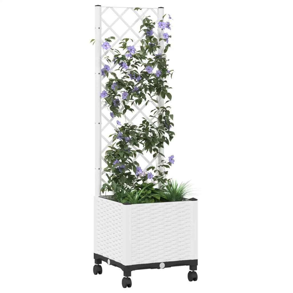 Vaso da giardino con grigliato e ruote Bianco 40 x 40 x 146 cm 3422923