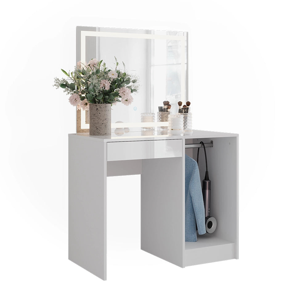 Vicco Tavolo da toeletta Bianco/bianco lucido 89.8 cm con specchio LED