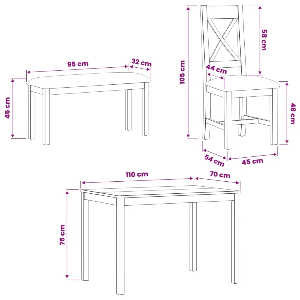 Set da pranzo 4 pz Grigio Legno di Quercia Massello 3430308