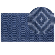 Tappeto Blu Viscosa 80 x 150 cm Motivo Geometrico Tessuto a Mano Flatweave