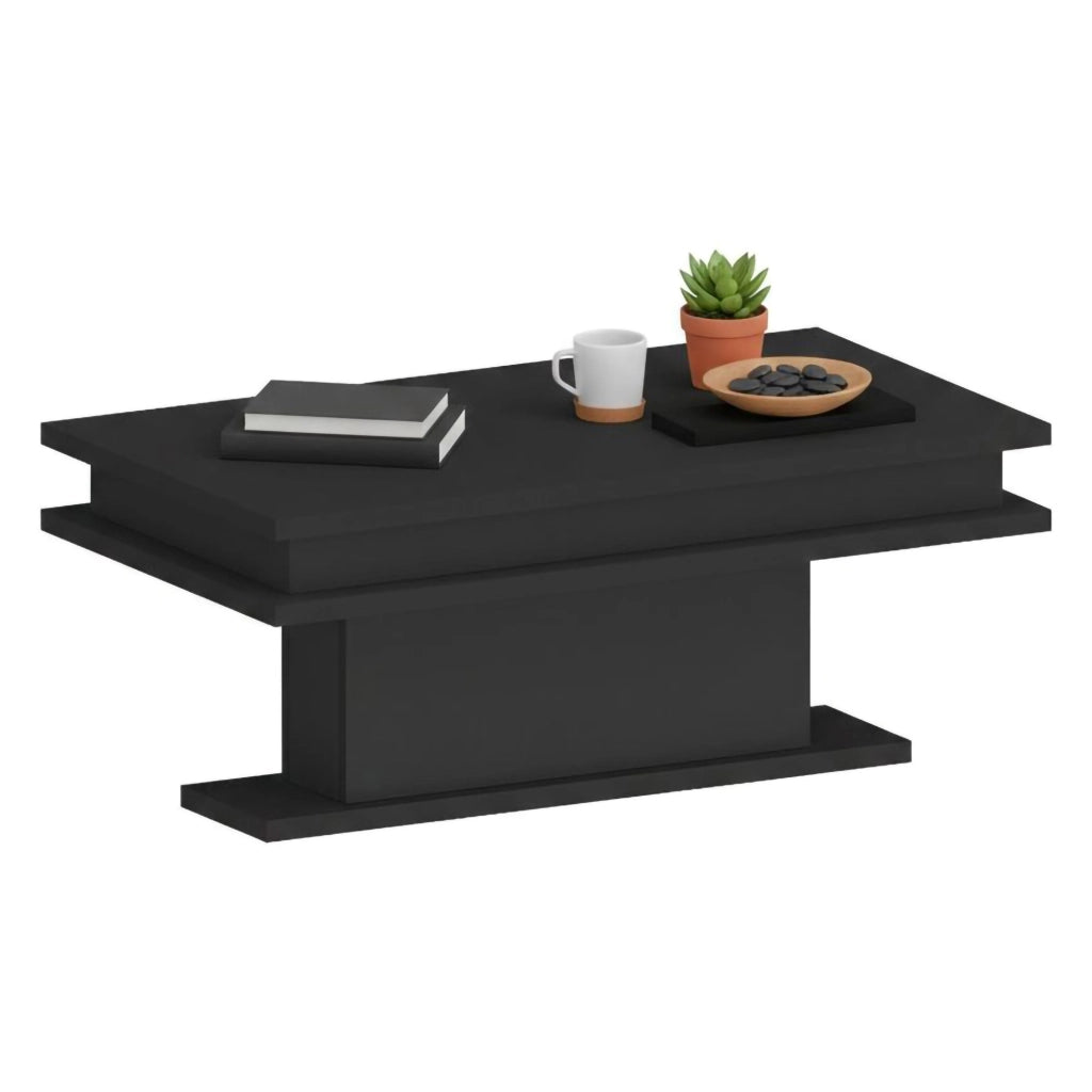 Tavolino da salotto Iside, Tavolino soggiorno, Mobile portaoggetti basso, Tavolino da caffÒ¨, 100x55h42 cm, Antracite con luce LED