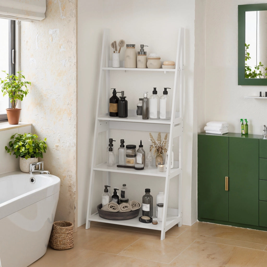 Libreria a scala con 4 ripiani e antiribaltamento - per studio - 86×47×13 cm - bianco