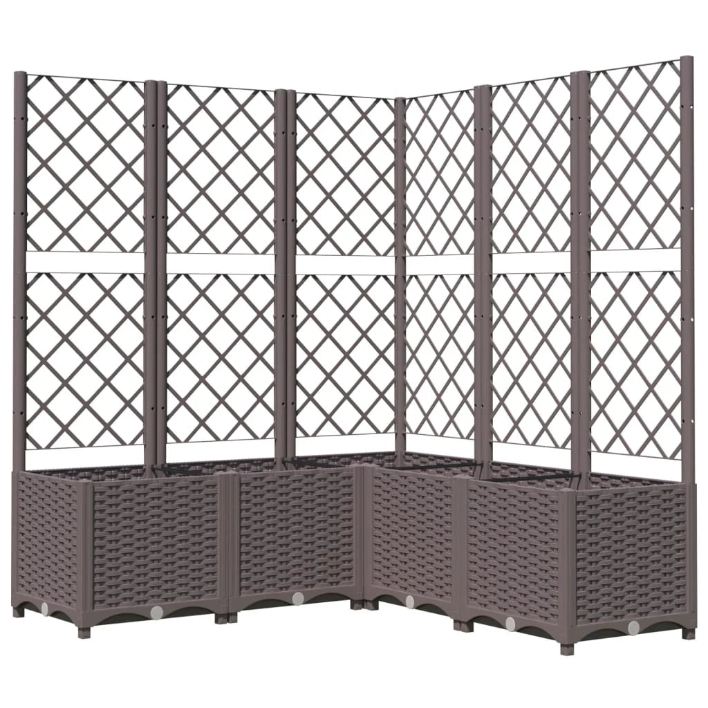 Fioriera rialzata per piante fiori terrazza giardino con traliccio 120 x 120 x 136 cm PP marrone 02_0038228
