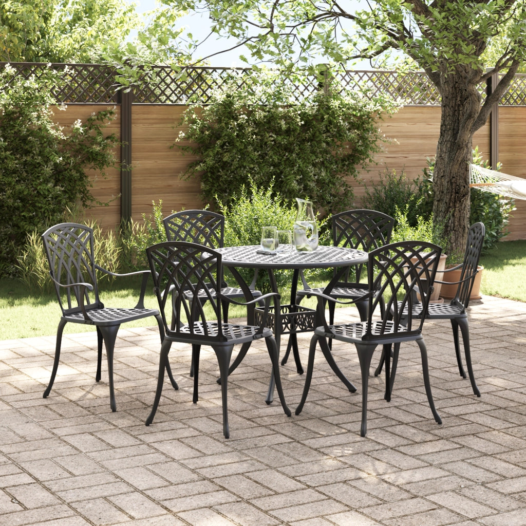 Set da Pranzo da Giardino in 7 Pezzi in Alluminio pressofuso Nero