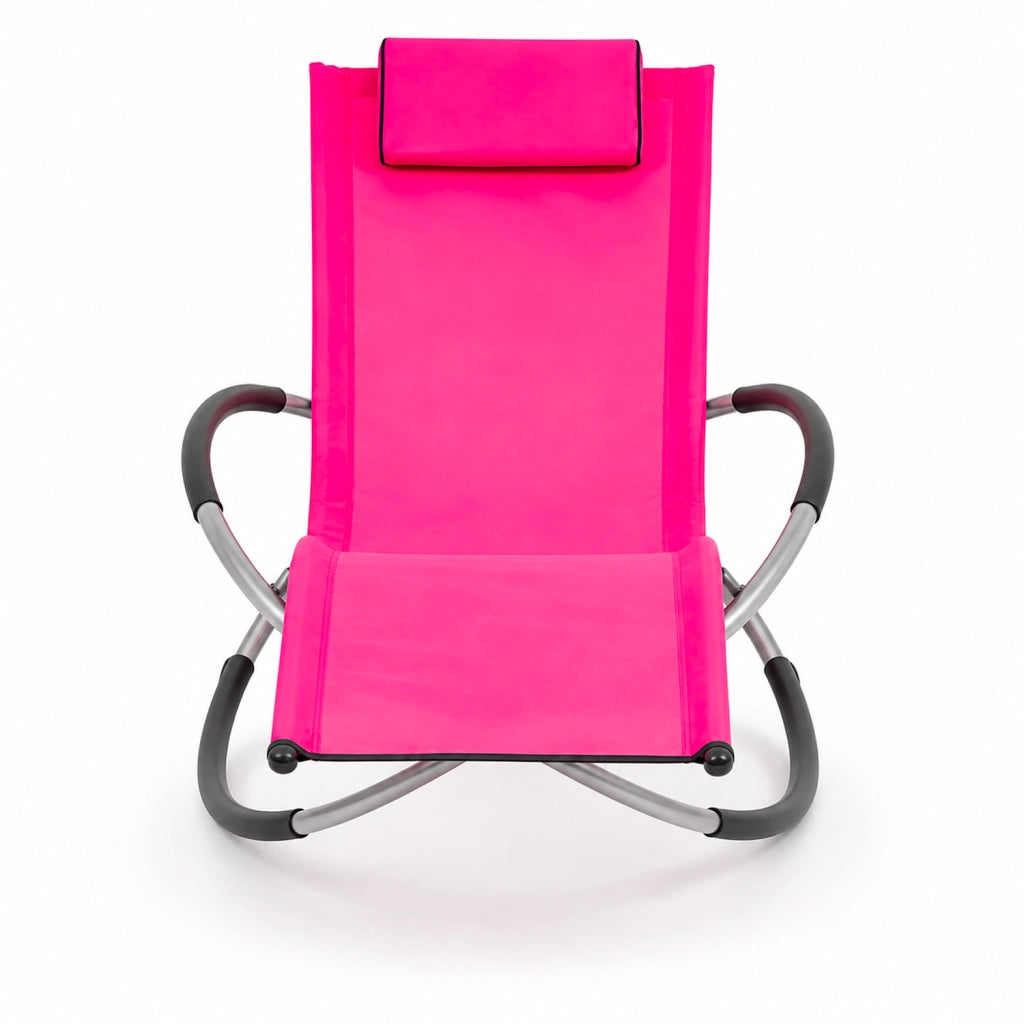 Dondolo Reclinabile Da Giardino Con Poggiatesta Removibile In Textilene Traspirante Telaio Metallo Relax Outdoor 73 x 150 x 93 Cm Fuxia