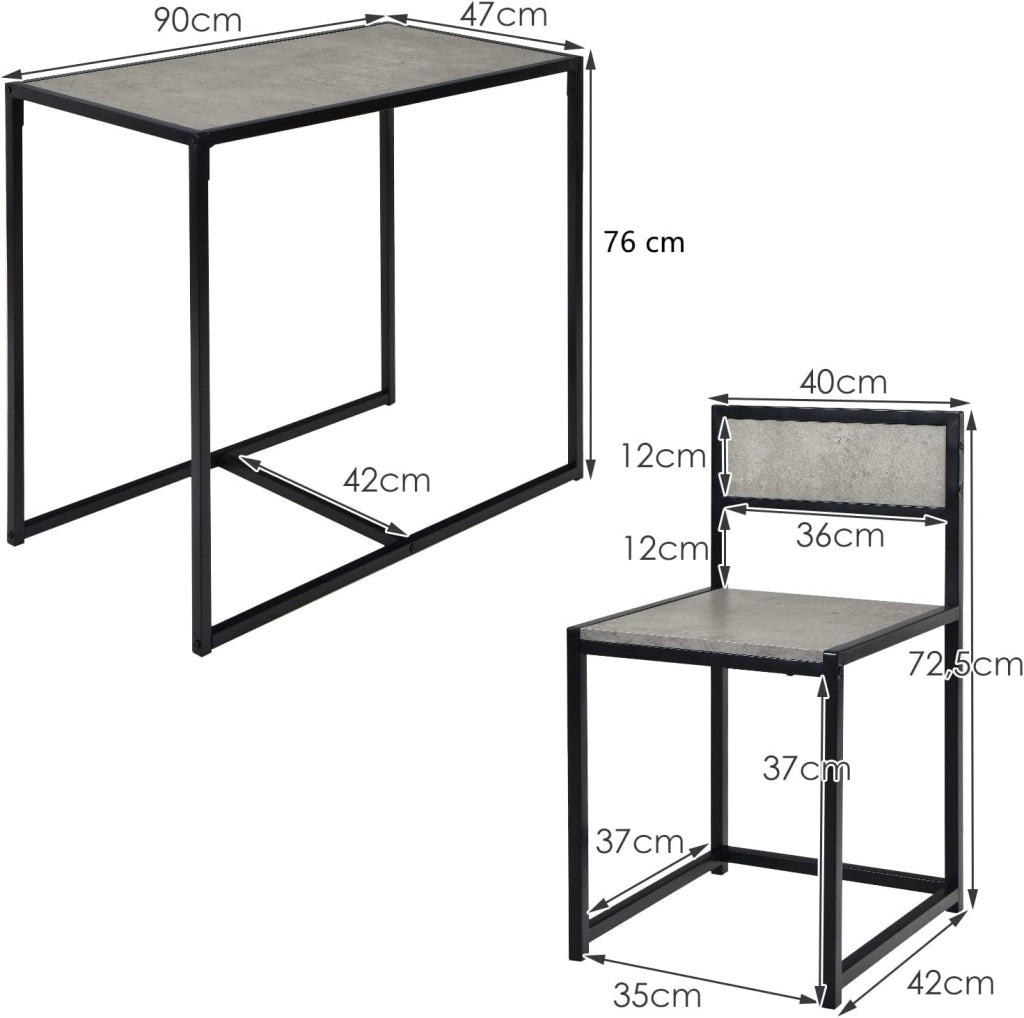 3 Pezzi Set Mobili da Pranzo, con Tavolo e 2 Sedie da Cucina, Struttura di Metallo e Legno, Rustico Elegante (Nero + Grigio)