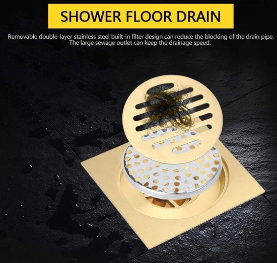 Douchecassa con Zecca in Rame Quadrata con Filtro di Capelli Rimovibile - Accessorio di Hardware per la Casa da Bagno