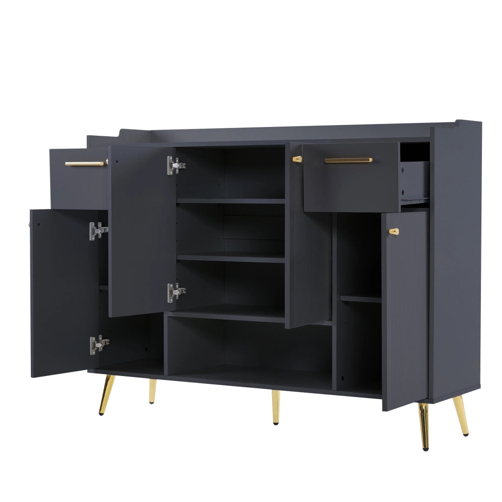 Scarpiera con 2 Cassetti e 4 Ante ¨C MINIMAL ¨C Nero, Metallo, 130x37x100 cm
