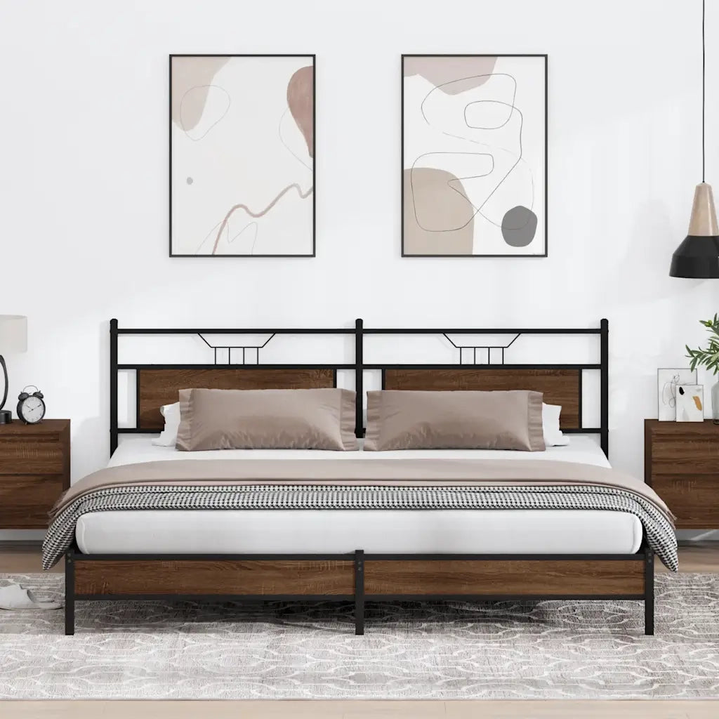 Letto matrimoniale | Letto per adulti | Giroletto senza Materaso in Metallo Rovere Marrone 193x201 cm