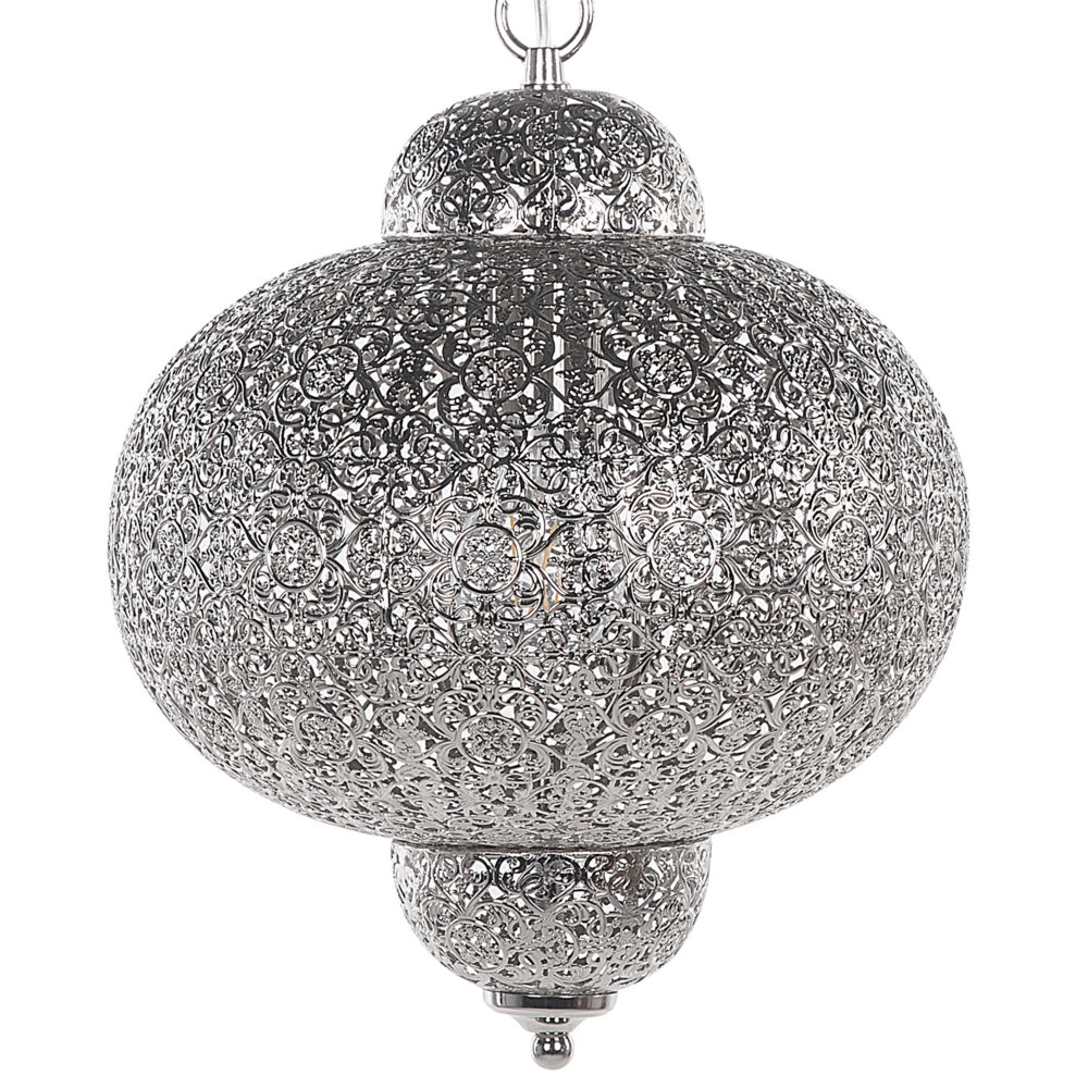 Lampada a sospensione in metallo argentato con motivi intagliati dal design marocchino vintage