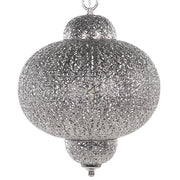 Lampada a sospensione in metallo argentato con motivi intagliati dal design marocchino vintage