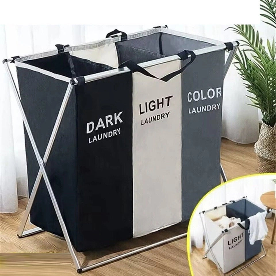 CESTO 3 CONTENITORI PORTA BIANCHERIA PANNI SPORCHI CONTENITORE BAGNO LAVANDERIA