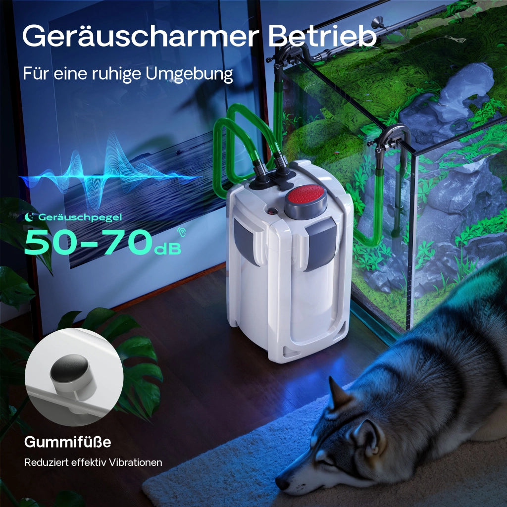 HW-703B Filtro esterno per acquari fino a 600 litri, con pompa 1.400 l/h e chiarificatore UVC da 9W, filtro a 3 stadi con mezzi e spugne filtranti inclusi