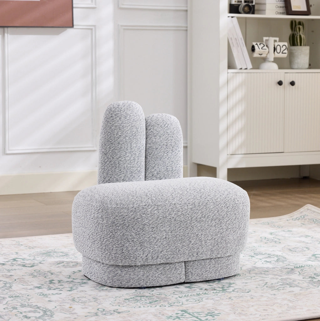 Pouf con orecchie di coniglio imbottito in tessuto; grigio antico e bianco; portata 120 kg