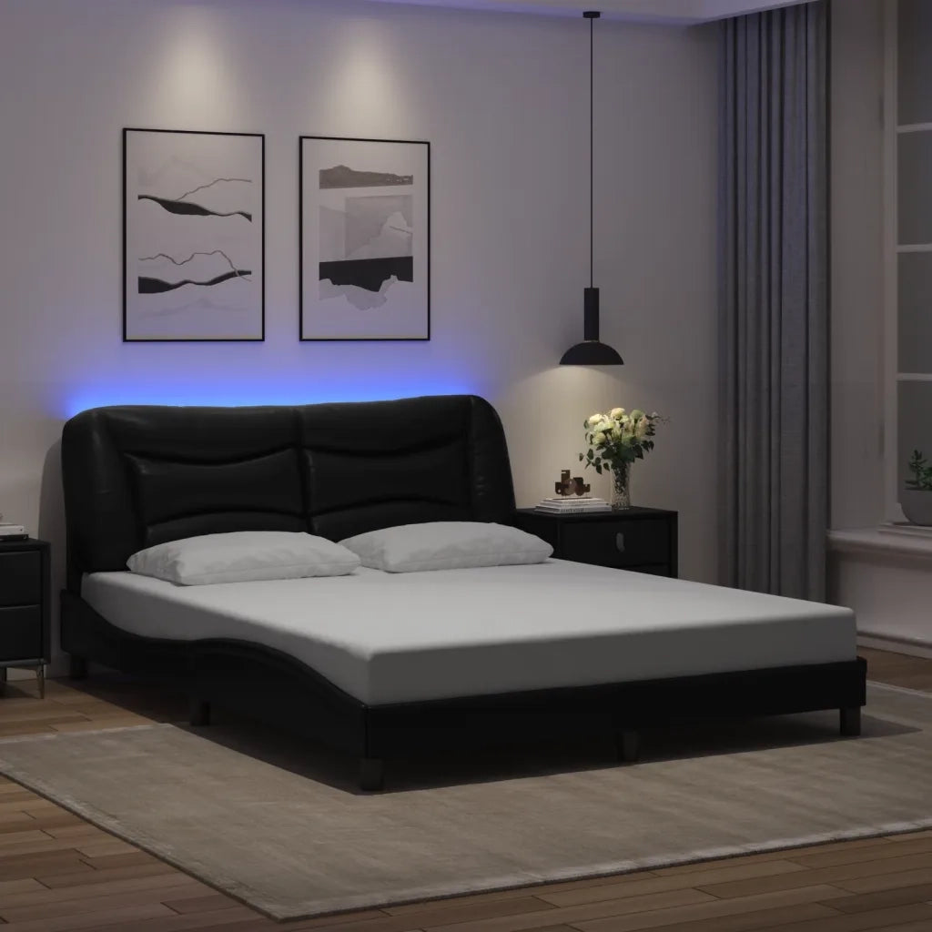 Giroletto con LED senza Materasso-Struttura Letto Hvar Nero 160x200 cm