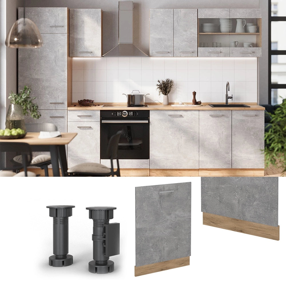 Pannello frontale della lavastoviglie R-Line Calcestruzzo/Rovere dorato 60 cm senza piano di lavoro Vicco