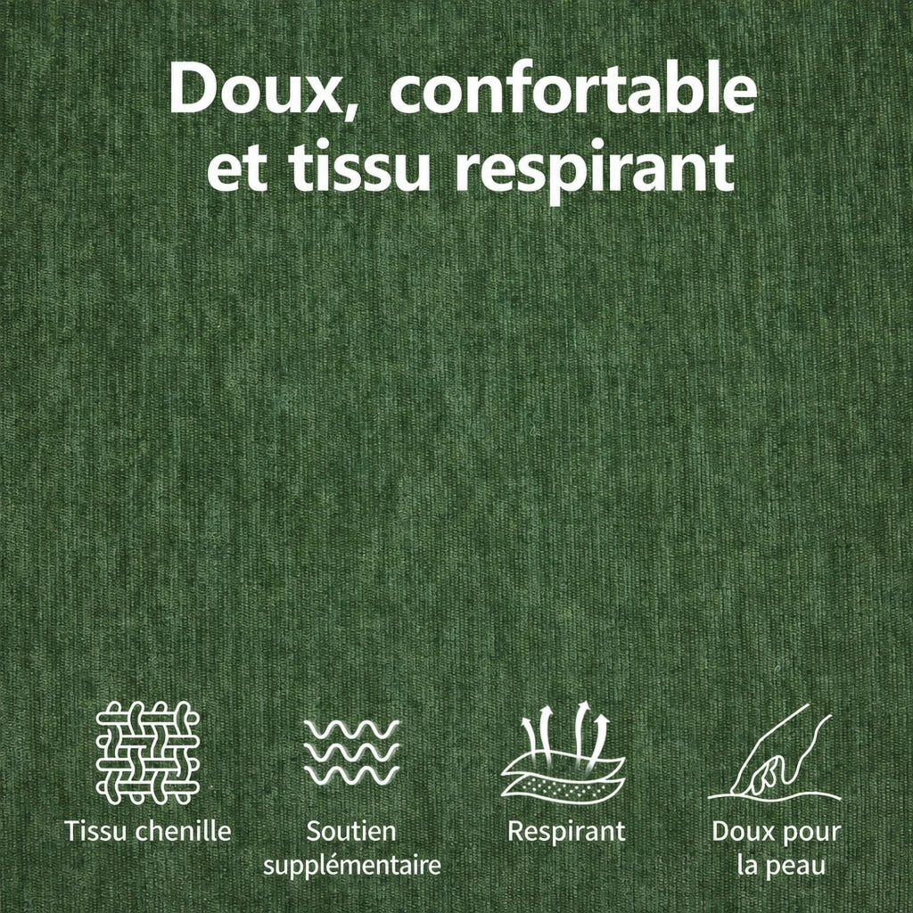 Canapé droit con tasche laterali e seduta imbottita per soggiorno balcone e studio in velluto chenille verde scuro