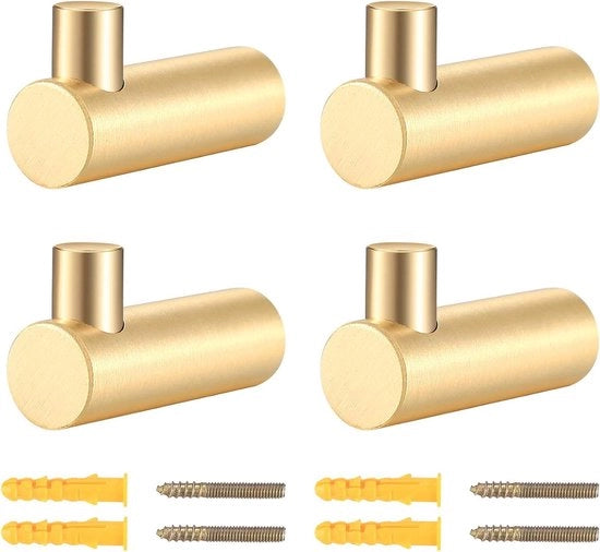 Set di 4 chiodi a muro in ottone dorato per armadio e asciugamani - Decorazione ideale per soggiorno e camera da letto