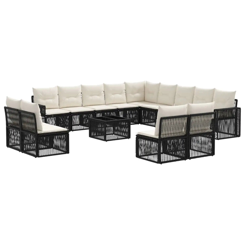 Set Divano da Giardino 14 pcs Nero e Bianco Crema polyrattan