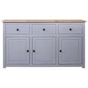 Credenza Grigia 135x40x80 cm in Legno Massello di Pino Panama 282704