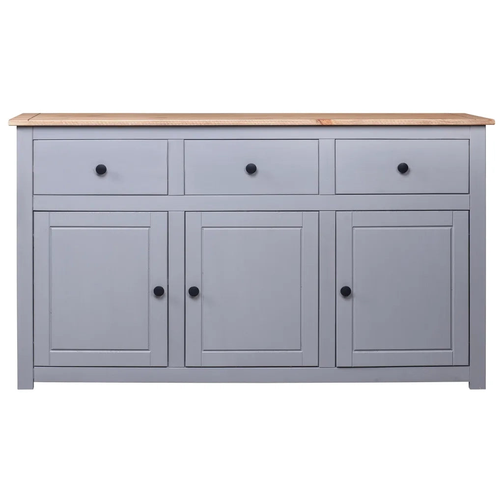 Credenza Grigia 135x40x80 cm in Legno Massello di Pino Panama 282704