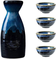 Set di sake in ceramica giapponese, ceramica, 4 tazze di sake, 1 pentola di sake, 5 pezzi, set di sake tradizionale in porcellana, tazze di ceramica artigianali per vino, calibro per temperatura, bicchieri per vino.