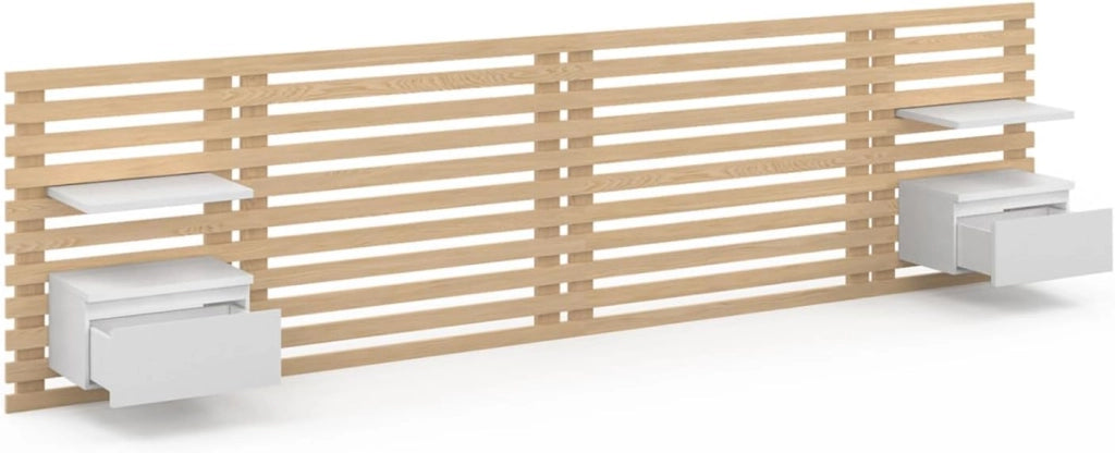 Cabecero de lamas AVA con mesillas colgantes 240 CM madera clara y blanco