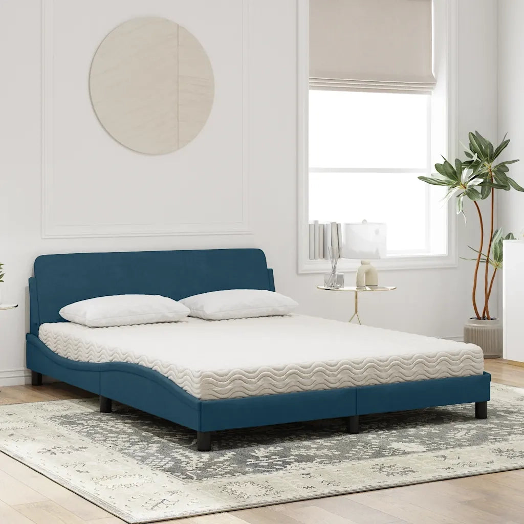 Letto con Materasso Dover Blu 160x200 cm in Velluto 3208435