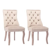 Set di 2 sedie imbottite per sala da Pranzo in Velluto con Schienale alto trapuntato a bottoni , 51x47x97 cm, Beige