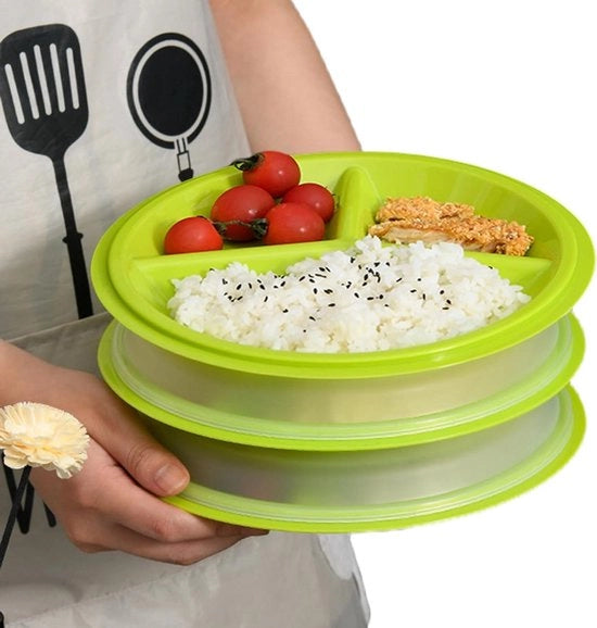Set di 3 piastre per microonde con coperchio - BPA libero e riciclabile - adatto per microonde e congelatore