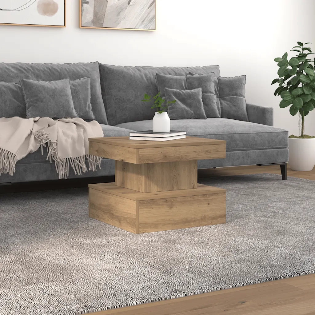 Tavolino da Salotto con Luci LED-Tavolino da soggiorno Rovere Artigianale 50x50x40 cm 162557