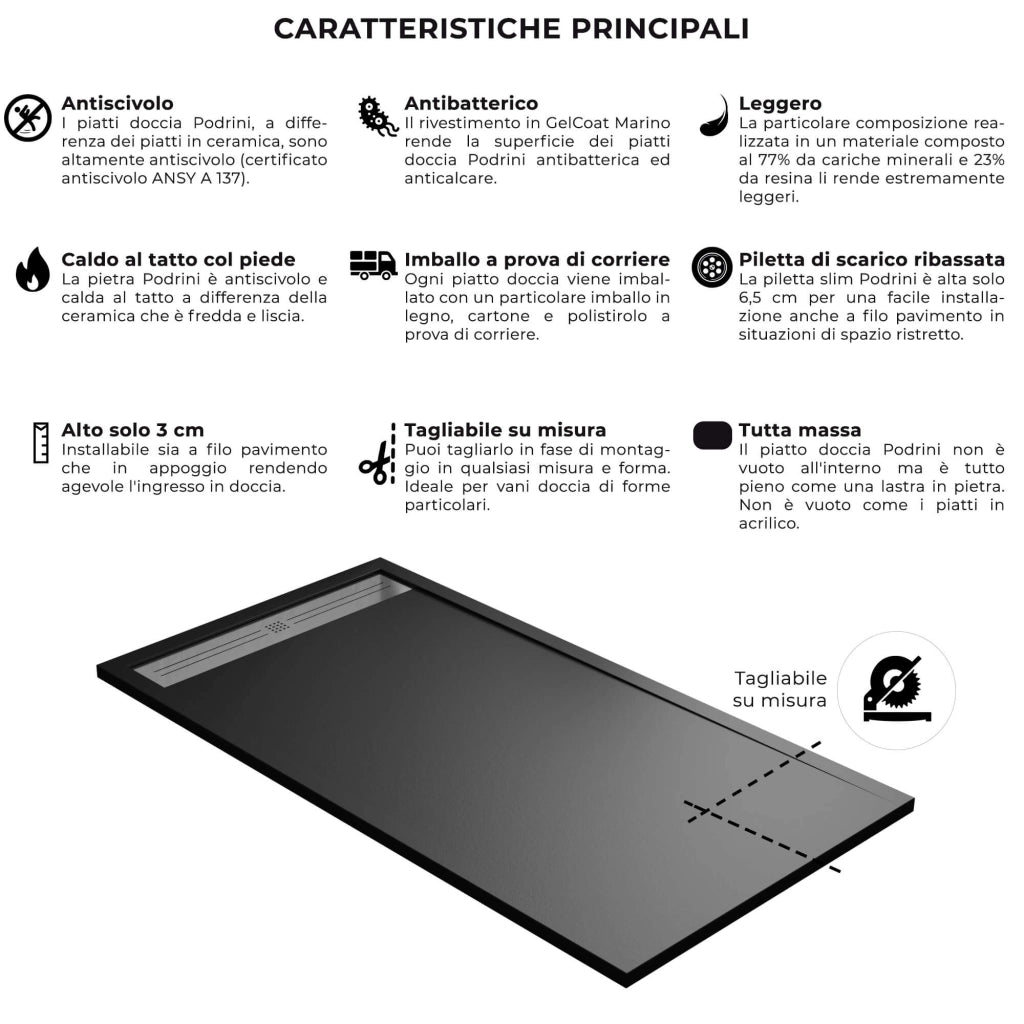 Piatto Doccia 70x150 cm in Pietra Bonussi Trivor Nero