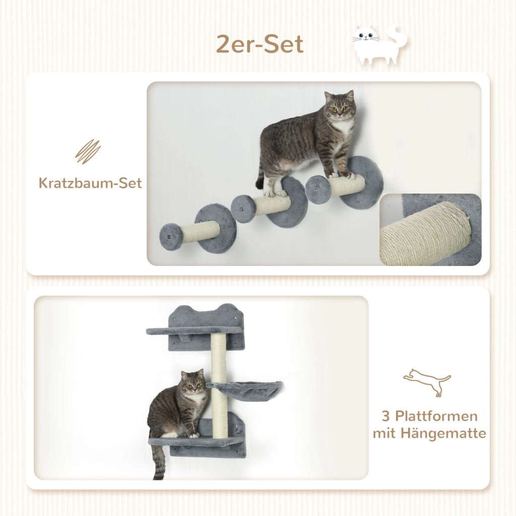 Set per gatti con arrampicata e amaca ¨C zephmum ¨C grigio+crema 40x28x73cm