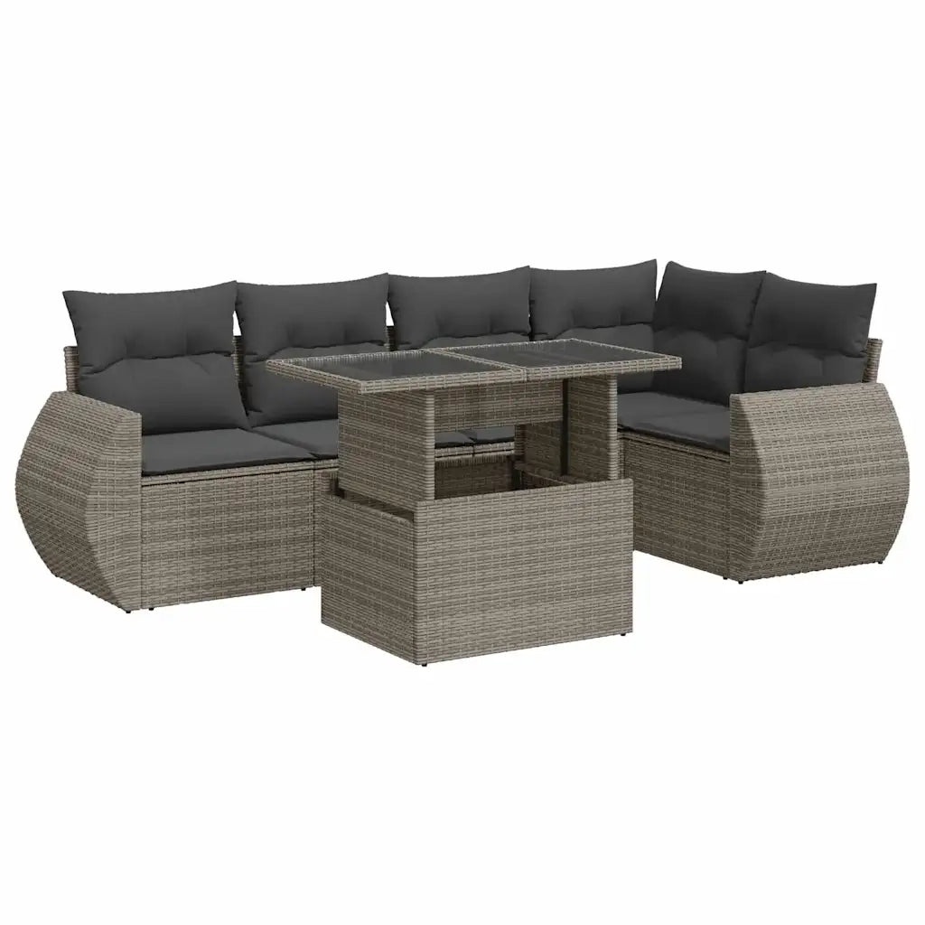 Set Divano da Giardino 6 pz con Cuscini Grigio in Polyrattan