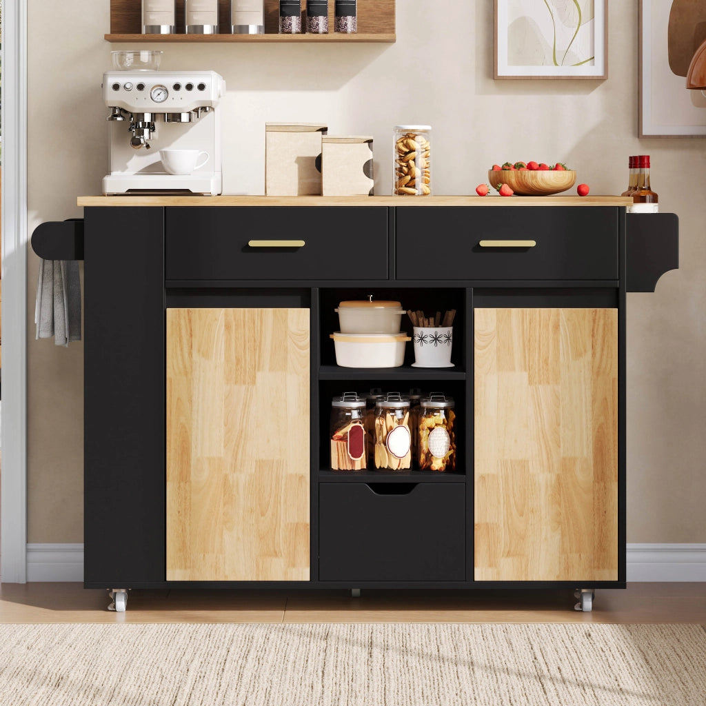 Mobile contenitore da cucina con 3 cassetti; ripiani e piano ribaltabile - nero naturale