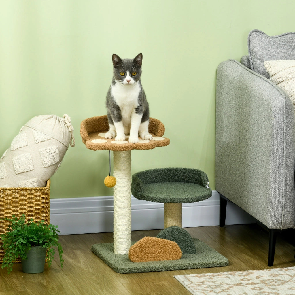 Tiragraffi per gatti con 2 posti e giocattoli ¨C zephmum ¨C Verde Beige Marrone