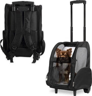 Zaino deluxe per animali domestici con ruote doppi - medio nero