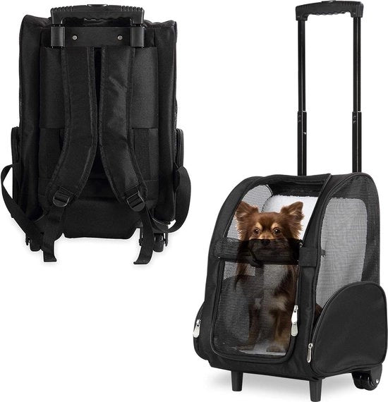 Zaino deluxe per animali domestici con ruote doppi - medio nero