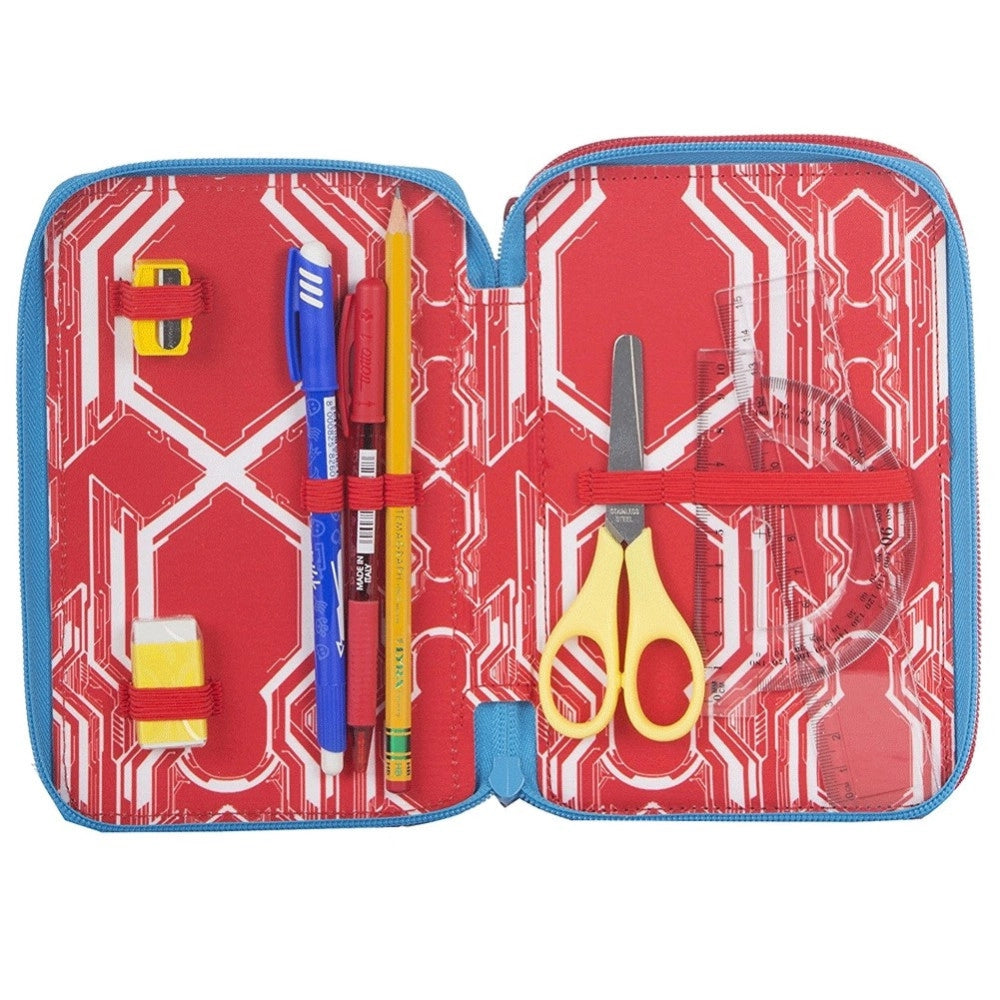 Trade Shop - Astuccio Completo 3 Zip Spiderman Uomo Ragno Accessoriato Bambini Scuola Delux -