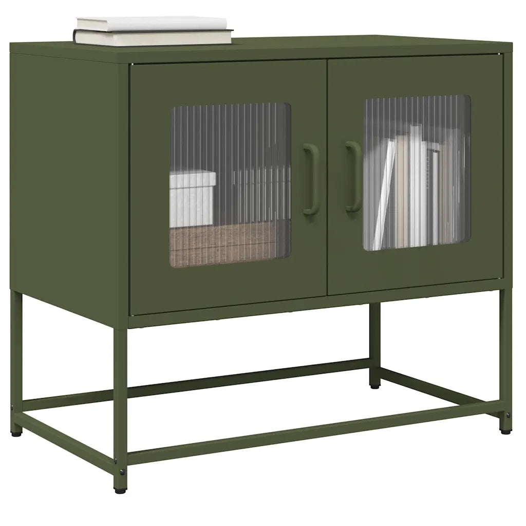 Mobile TV Verde Oliva 68x39x60,5cm in Acciaio Laminato a Freddo