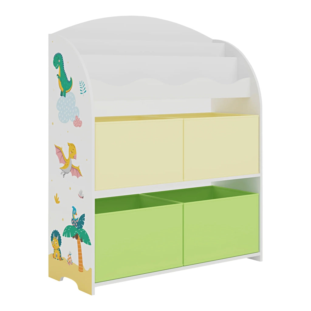 Scaffale dal design senza tempo per soggiorno/camera da letto mobiletto portaoggetti per bambini con motivo a dinosauri 98 x 83 x 30 cm bianco 03_0011312