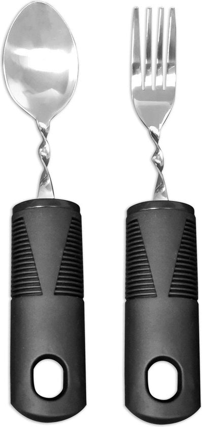 Besteck adattabile - 2 pezzi - Cucchiaio - Croce - Flessibile - Adattabile - set di posate - posate - con manico spesso - per disabili artrite Parkinson - anziani o persone con tremore