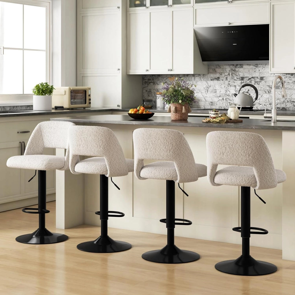 Set 2 Sgabelli da Bar in Tessuto 111cm, Sgabelli Regolabili e Girevoli con Schienali e Poggiapiedi, Sedie per Cucina ad Isola e Sala da Pranzo, Bianco