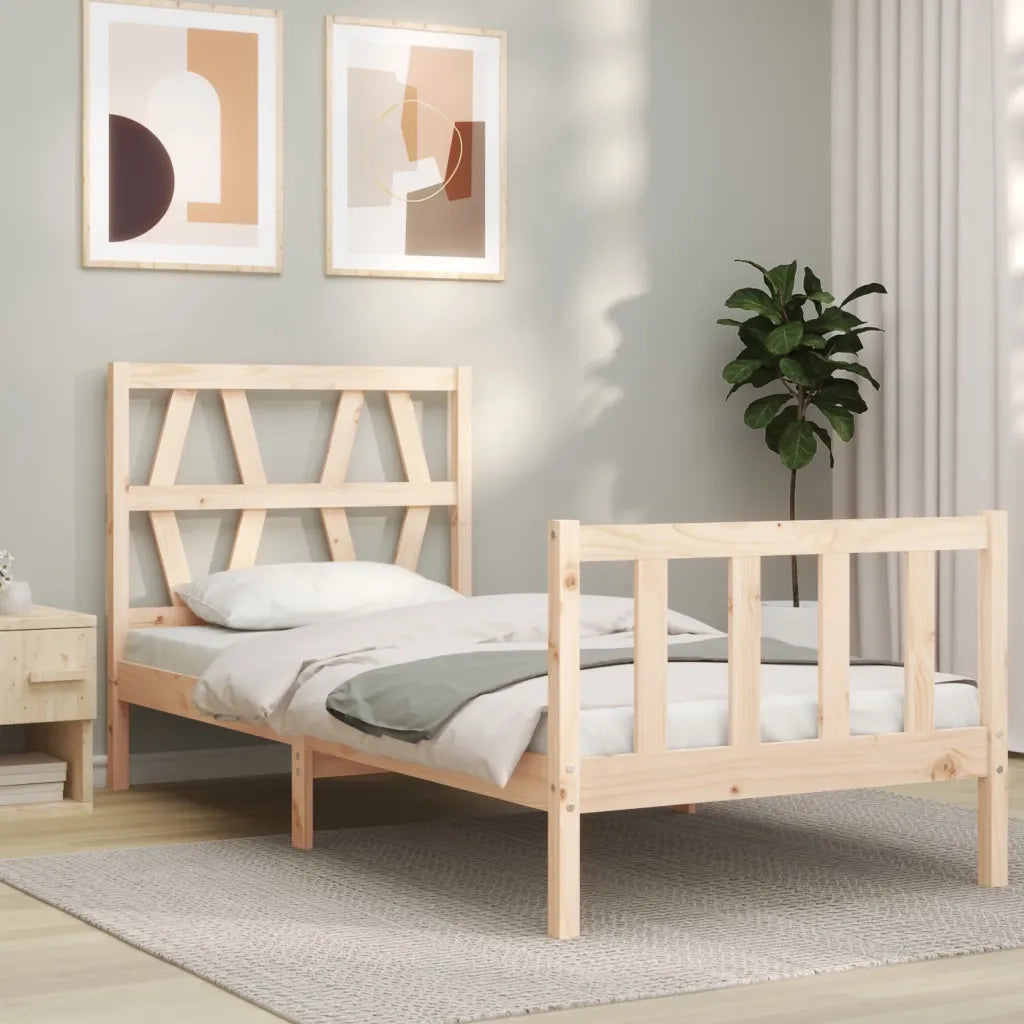 Giroletto con Testiera Single-Struttura Letto in Legno Massello 389542