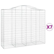 Cestini gabbioni recinzione a gabbia muro di contenimento ad arco 7 pezzi 200 x 50 x 160/180 cm ferro zincato argento 02_0041088