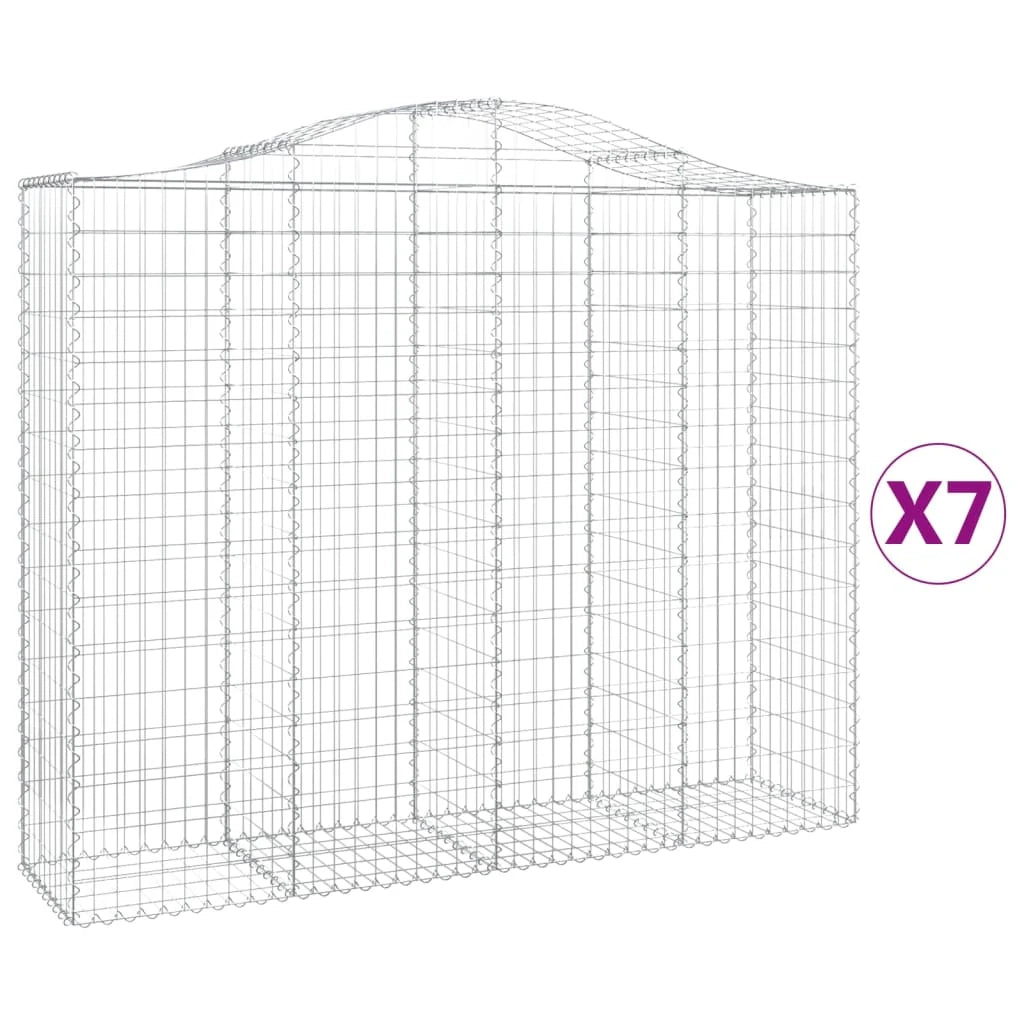 Cestini gabbioni recinzione a gabbia muro di contenimento ad arco 7 pezzi 200 x 50 x 160/180 cm ferro zincato argento 02_0041088