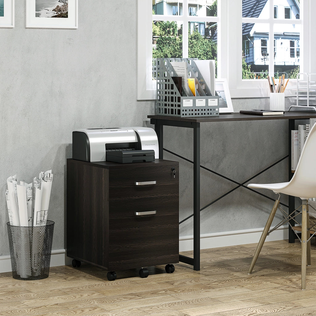 Easycomfort Schedario da Ufficio Cassettiera Per Scrivania in Legno, 2 Cassetti, Serratura con 2 Chiavi, Nero, 40x45x55.6cm