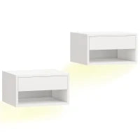 Set 2 Comodini Sospesi con LED RGB Integrati e Regolabili con APP, Cassetto e Ripiano, 37x32x21 cm, Bianco