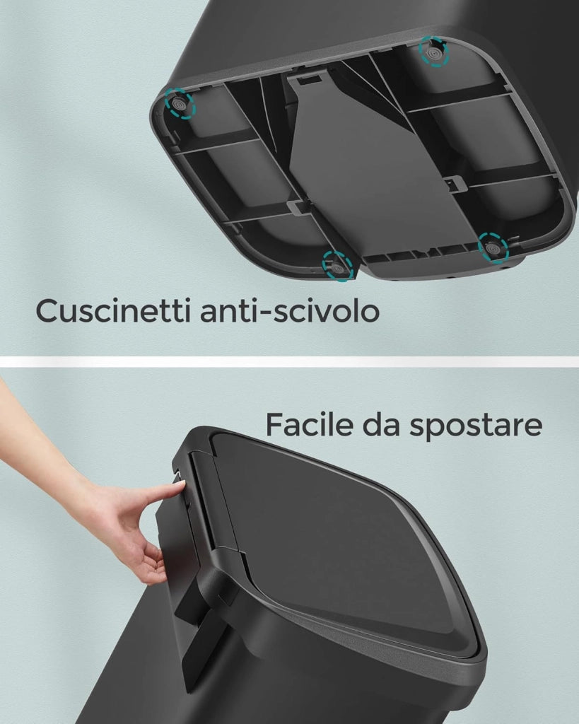 SONGMICS Cestino da Cucina, Pattumiera per Rifiuti da 50 L, Cestino a Pedale in Metallo con Coperchio, Alto e Grande, Nero LTB530B5002